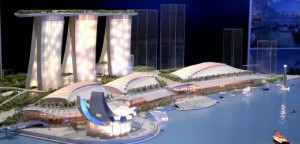 Scale model of Marina Bay Sands is displayed during news conference in Singapore